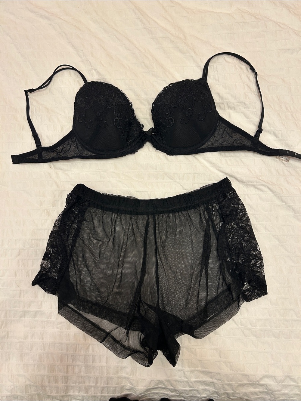 Black Lace Bra and Sheer Shorts Lingerie